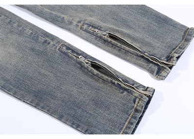Pantalones Vaqueros Rotos Slim Fit Ajustados Street Wear Lavado Fog - Image 12