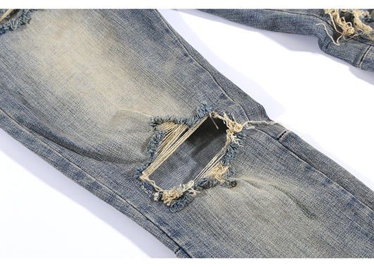 Pantalones Vaqueros Rotos Slim Fit Ajustados Street Wear Lavado Fog - Image 13