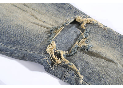 Pantalones Vaqueros Rotos Slim Fit Ajustados Street Wear Lavado Fog - Image 14