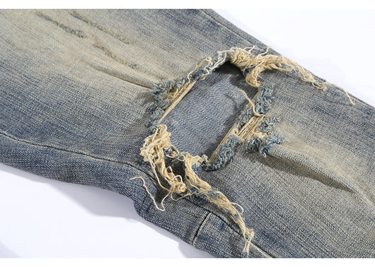 Pantalones Vaqueros Rotos Slim Fit Ajustados Street Wear Lavado Fog - Image 14