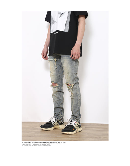 Pantalones Vaqueros Rotos Slim Fit Ajustados Street Wear Lavado Fog - Image 3