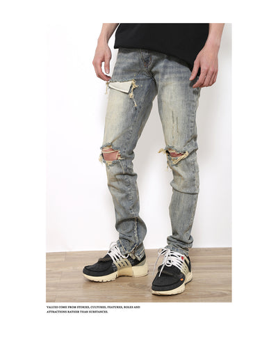 Pantalones Vaqueros Rotos Slim Fit Ajustados Street Wear Lavado Fog - Image 2