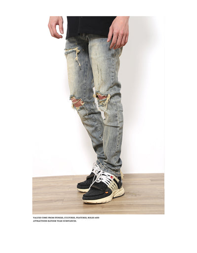 Pantalones Vaqueros Rotos Slim Fit Ajustados Street Wear Lavado Fog - Image 4