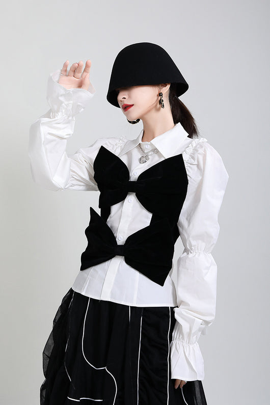 Blusa Primavera Verano con Cuello de Terciopelo y Mangas Abullonadas - Diseño Rejuvenecedor para Mujer - Image 5