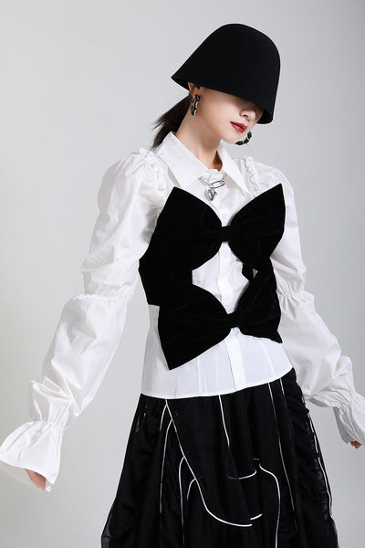 Blusa Primavera Verano con Cuello de Terciopelo y Mangas Abullonadas - Diseño Rejuvenecedor para Mujer - Image 4