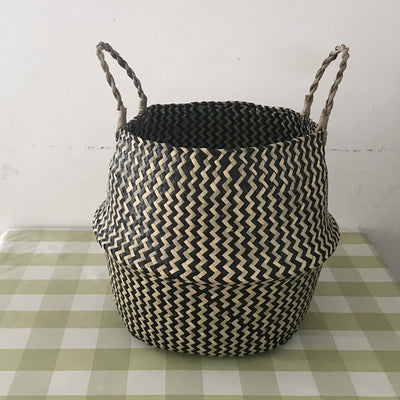 Canasta Tejida Cuadrada con Patrón de Olas - Diámetro 35cm, Plegable - Image 14
