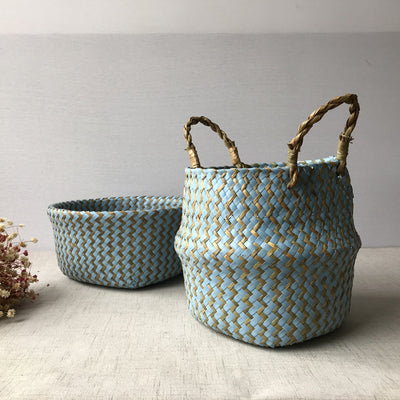Canasta Tejida Cuadrada con Patrón de Olas - Diámetro 35cm, Plegable - Image 13