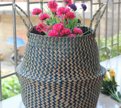 Canasta Tejida Cuadrada con Patrón de Olas - Diámetro 35cm, Plegable