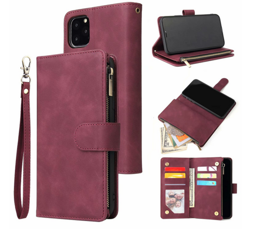 Funda Cartera iPhone 11 Pro Max con Cremallera y Múltiples Compartimentos - Cuero Retro Mate - Image 8