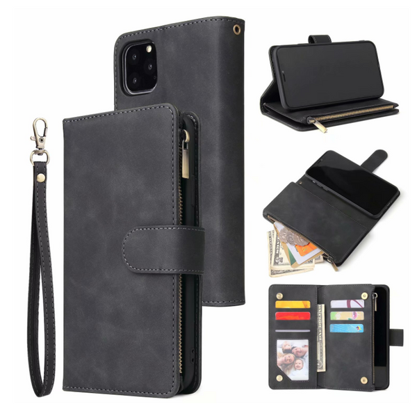 Funda Cartera iPhone 11 Pro Max con Cremallera y Múltiples Compartimentos - Cuero Retro Mate