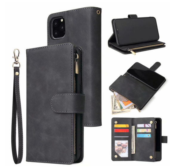 Funda Cartera iPhone 11 Pro Max con Cremallera y Múltiples Compartimentos - Cuero Retro Mate