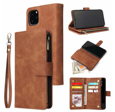 Funda Cartera iPhone 11 Pro Max con Cremallera y Múltiples Compartimentos - Cuero Retro Mate - Image 4