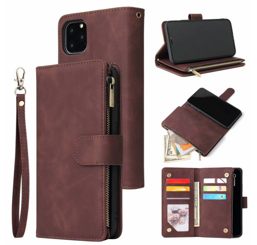 Funda Cartera iPhone 11 Pro Max con Cremallera y Múltiples Compartimentos - Cuero Retro Mate