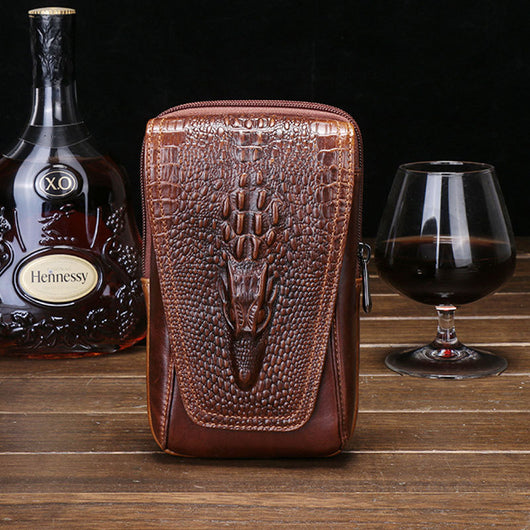 Cinturón de Cuero Genuino 6.4" con Bolsa de Relieve Tridimensional
