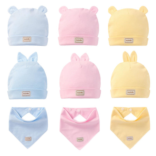 Gorro Bebé Algodón con Babero Integrado - Colores Sólidos Niños y Niñas