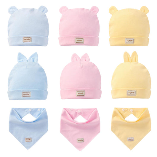 Gorro Bebé Algodón con Babero Integrado - Colores Sólidos Niños y Niñas