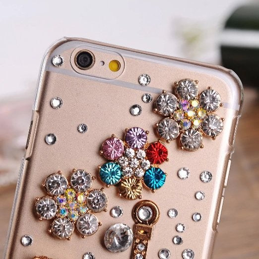Funda iPhone Transparente con Diseño Botella de Perfume y Cristales Brillantes