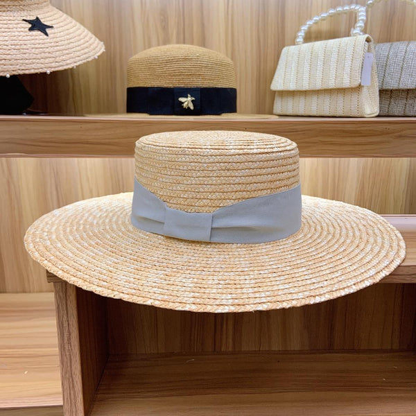 Sombrero de Paja Tipo Panamá con Ala Ancha y Nudo Decorativo Gris - Image 5
