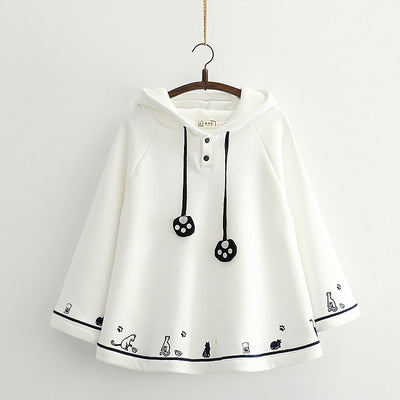 Capa Abrigo Estilo Soft Girl con Bordado de Gato - Manga Murciélago Terciopelo Invierno - Image 6
