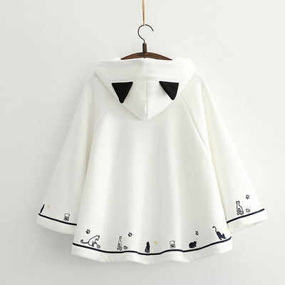 Capa Abrigo Estilo Soft Girl con Bordado de Gato - Manga Murciélago Terciopelo Invierno - Image 7
