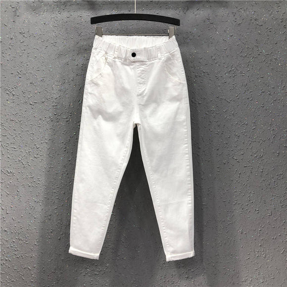Pantalones Harem Talla Grande Cintura Alta Elástico Fino Ropa Casual Mujer