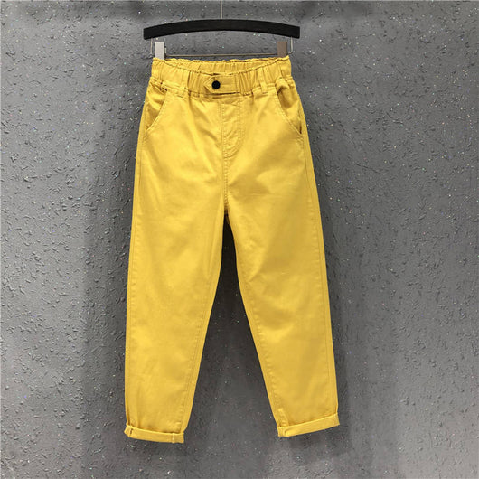 Pantalones Harem Talla Grande Cintura Alta Elástico Fino Ropa Casual Mujer