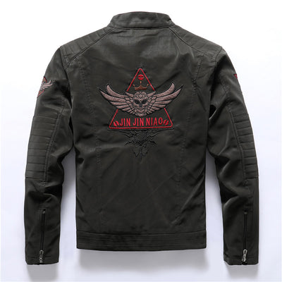 Chaqueta de Cuero Gamuza Motociclista con Bordados y Lavado Artesanal - Image 4