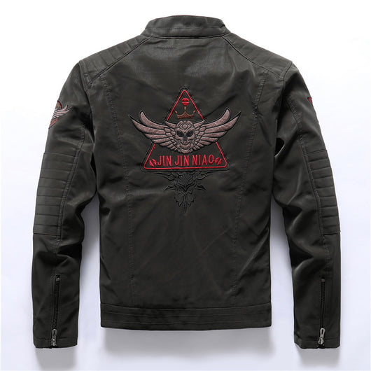 Chaqueta de Cuero Gamuza Motociclista con Bordados y Lavado Artesanal - Image 4