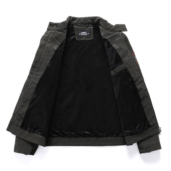 Chaqueta de Cuero Gamuza Motociclista con Bordados y Lavado Artesanal