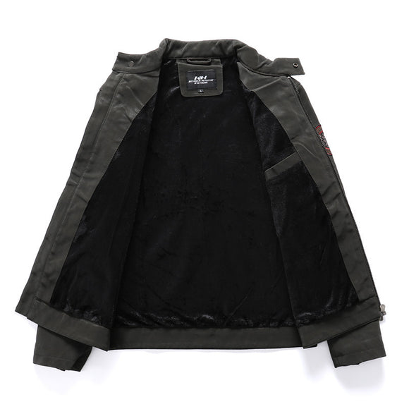 Biker Suede Leather Jacket with Embroidery and Hand Wash