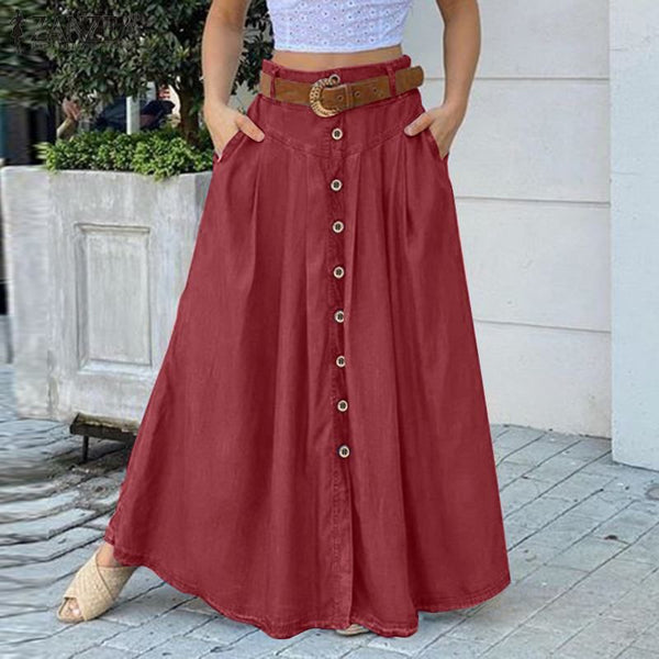 Falda Larga Clásica Talle Alto para Mujer Primavera