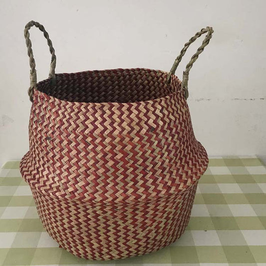 Canasta Tejida Cuadrada con Patrón de Olas - Diámetro 35cm, Plegable - Image 2