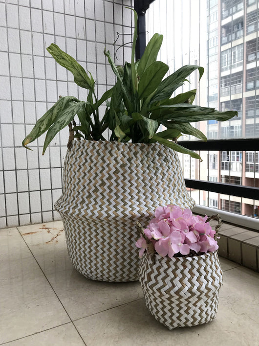 Canasta Tejida Cuadrada con Patrón de Olas - Diámetro 35cm, Plegable - Image 3