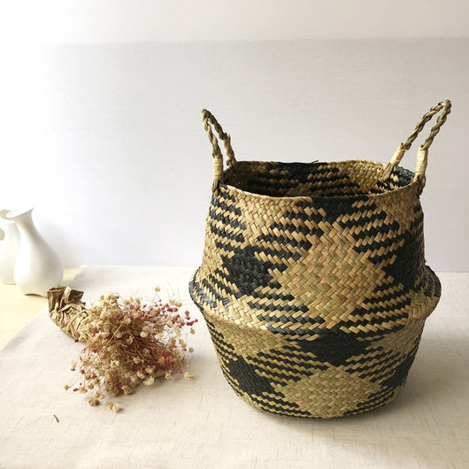 Canasta Tejida Cuadrada con Patrón de Olas - Diámetro 35cm, Plegable - Image 4