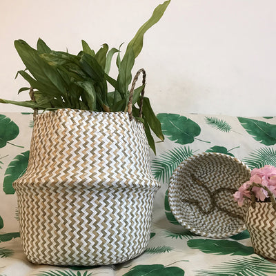 Canasta Tejida Cuadrada con Patrón de Olas - Diámetro 35cm, Plegable - Image 7