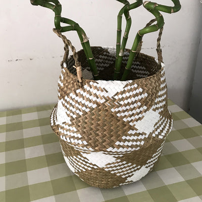 Canasta Tejida Cuadrada con Patrón de Olas - Diámetro 35cm, Plegable - Image 9