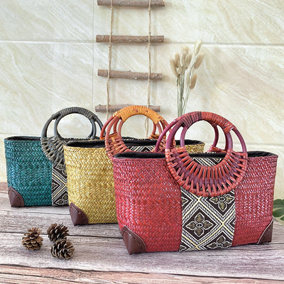 Bolsa Tejida de Ratán Artesanal Tailandesa - Estilo Retro Nacional para Mujeres