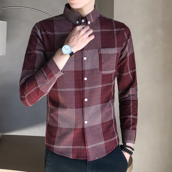 Camisa de Cuadros Manga Larga para Joven en Algodón Premium