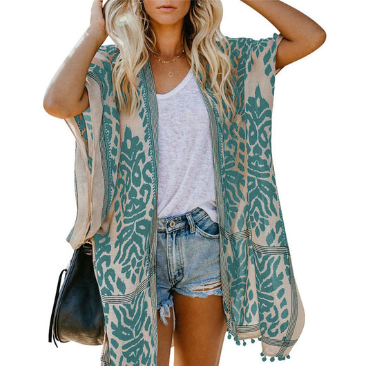 Kimono Blusa Playera Bali con Pompones - Estilo Playa Resort - Image 9