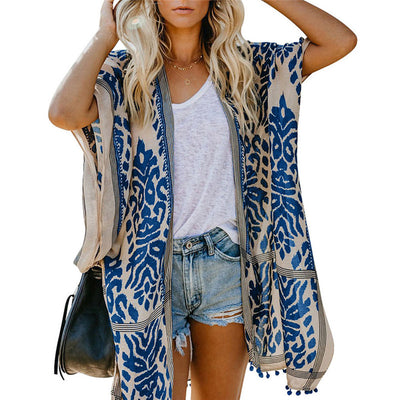 Kimono Blusa Playera Bali con Pompones - Estilo Playa Resort