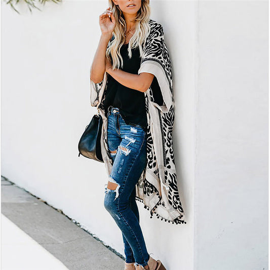 Kimono Blusa Playera Bali con Pompones - Estilo Playa Resort - Image 2