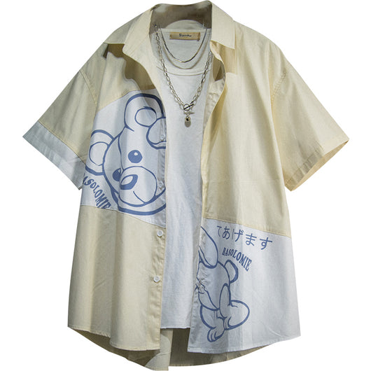 Playera Casual Estampado Cartoon Tendencia Coreana para Hombre - Image 3