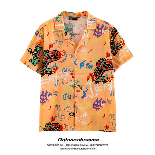 Playera Hip-Hop Street Graffiti Flores Hombre Manga Corta Suelta Trendy - Image 7