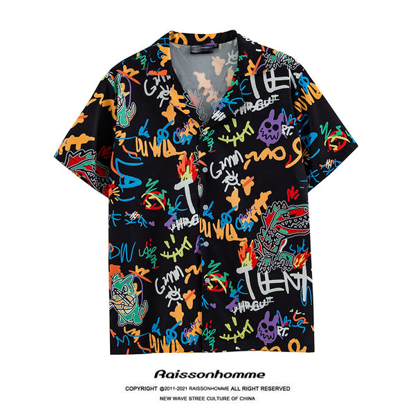 Playera Hip-Hop Street Graffiti Flores Hombre Manga Corta Suelta Trendy