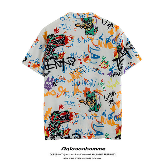 Playera Hip-Hop Street Graffiti Flores Hombre Manga Corta Suelta Trendy - Image 4