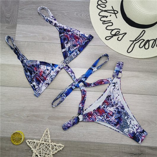 Bikini Fruncido Escote Bajo Cintura Alta Tanga Brasilera - Image 9