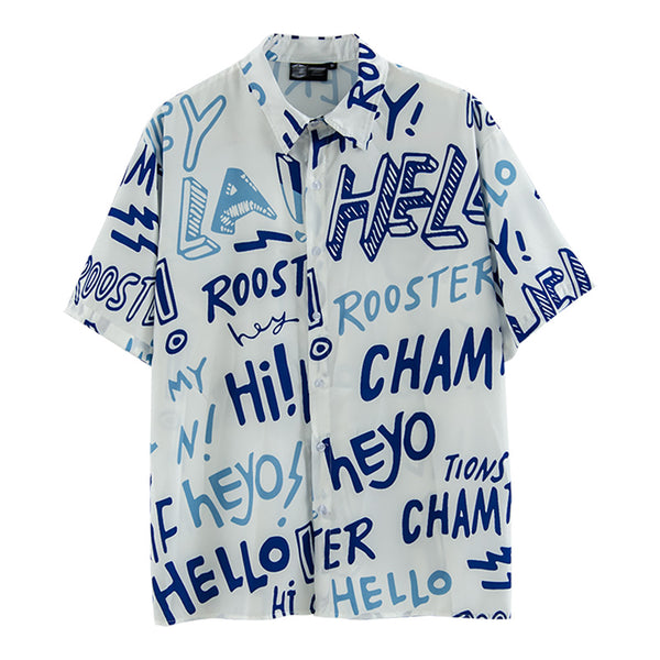Playera Hombre Estampado Flores y Letras Callejeras Manga Corta