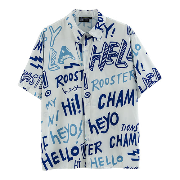 Playera Hombre Estampado Flores y Letras Callejeras Manga Corta