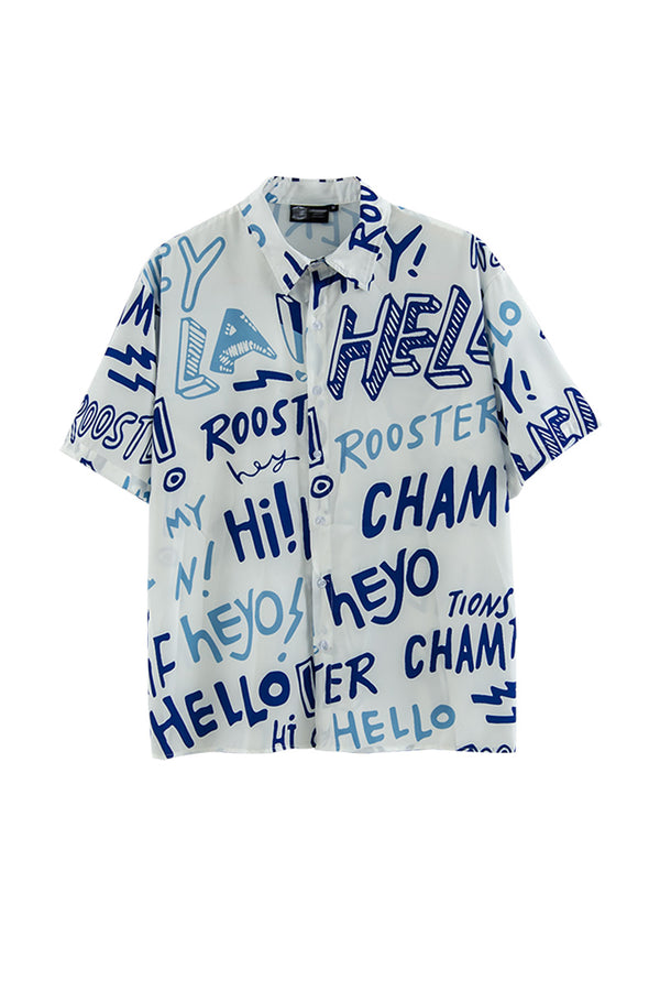 Playera Hombre Estampado Flores y Letras Callejeras Manga Corta