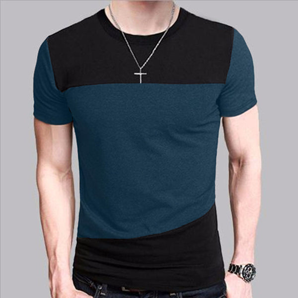 Playera Casual de Cuello Redondo con Combinación de Colores para Hombre